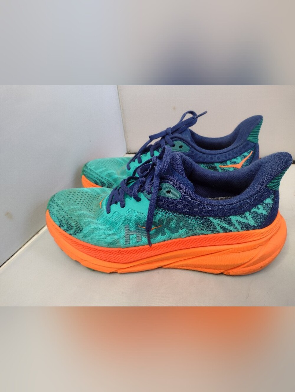 Hoka One One Challenger ATR 7 Men Trail Running Shoes Blue Orange Size 9 K